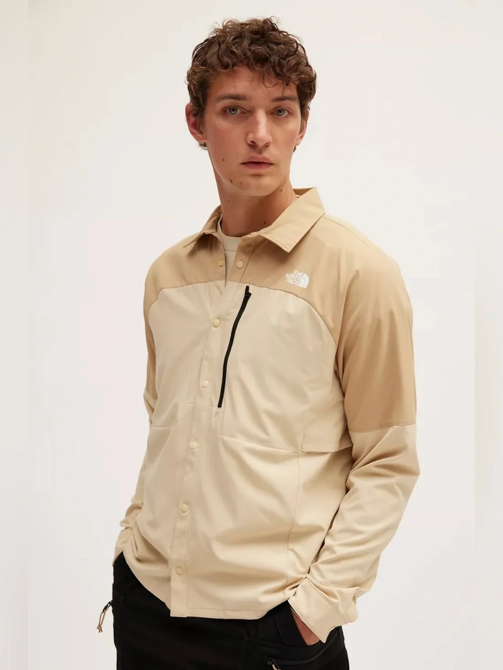 The North Face First Trail UPF Long Sleeve Shirt Size Large Tan Brown Snap
